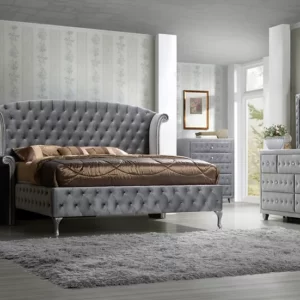 Complete Bedroom Set Grey Velvet